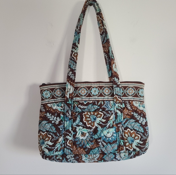Vera Bradley Handbags - Vera Bradley Java Blue Tote Purse Shoulder Bag Brown Blue Floral 2006 Pattern